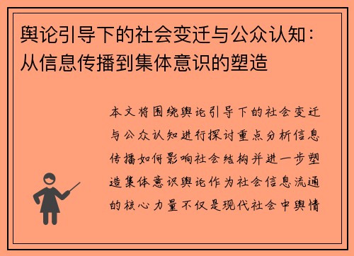 舆论引导下的社会变迁与公众认知：从信息传播到集体意识的塑造